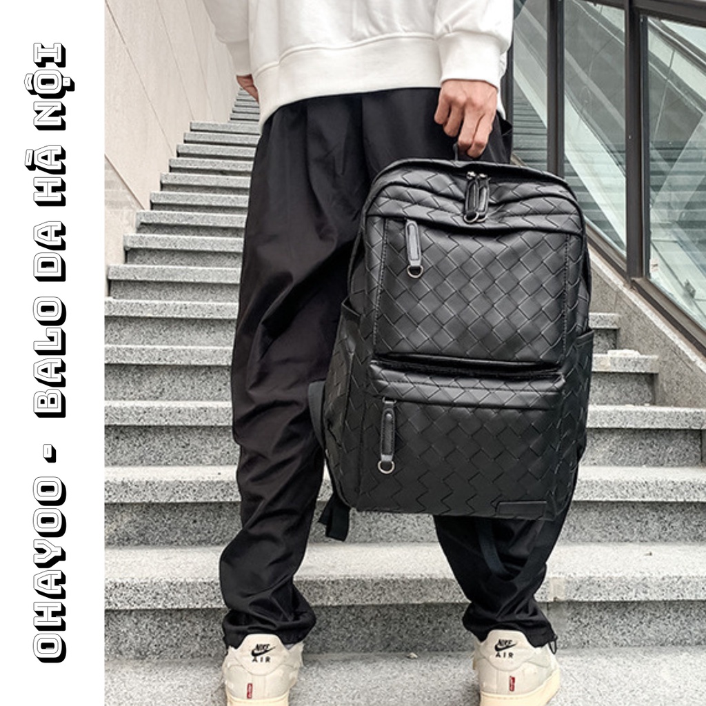 Balo laptop, balo da nam nữ chất liệu da PU cao cấp Hàn Quốc chống nước laptop 15,6 inch OHYOO