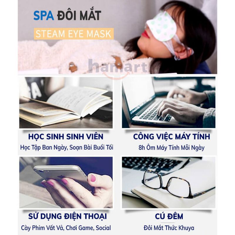 Miếng Chườm Mắt  Chườm Nóng Hơi Nước Thư Giãn Giảm Mỏi Mắt Tăng Cường Thị Lực Kiêm Bịt Mắt Ngủ