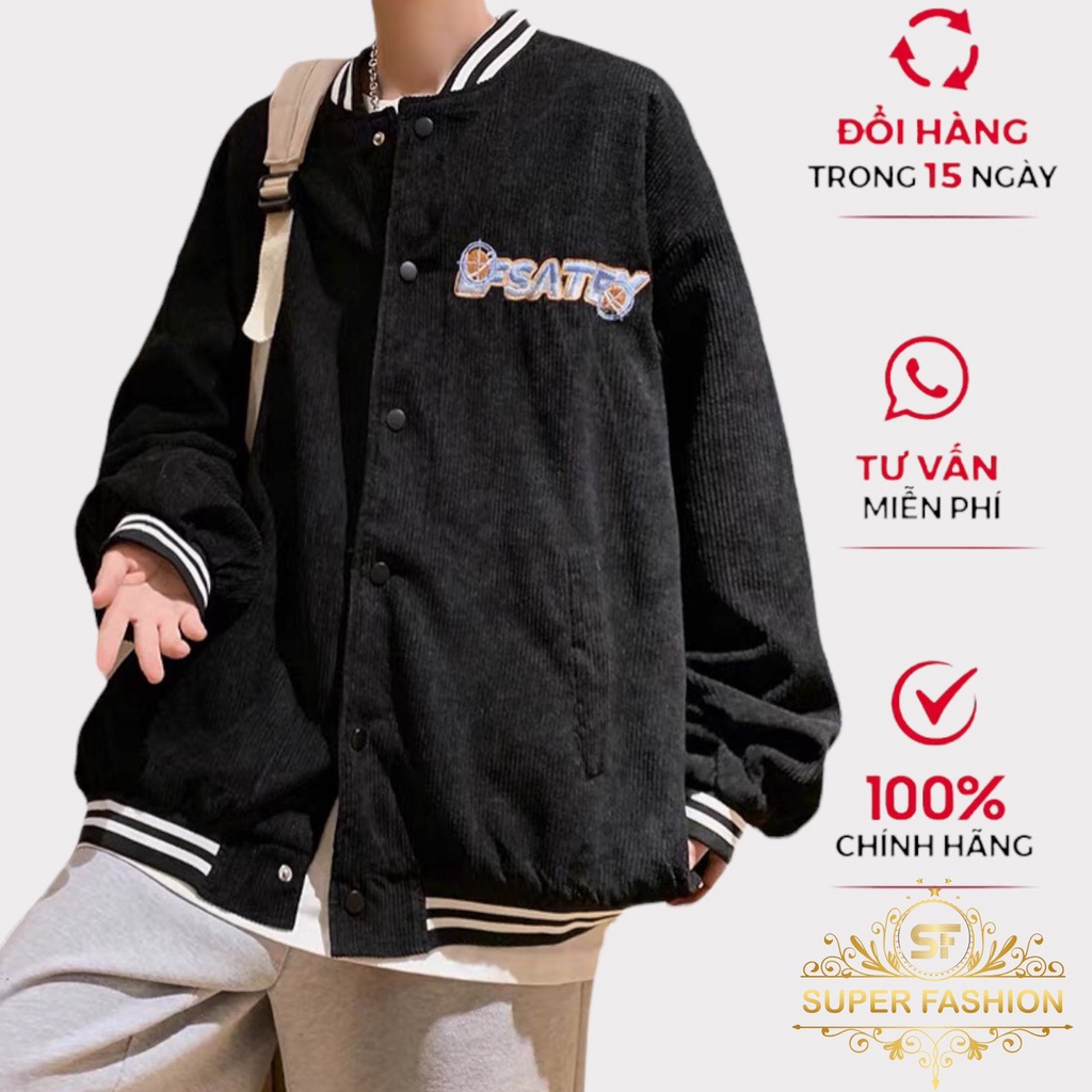 Áo Khoác Nam Super Fashion Vải Nhung Tăm 2 Lớp Lót Dù Kiểu Bomber Form Rộng Đẹp Hot Trend