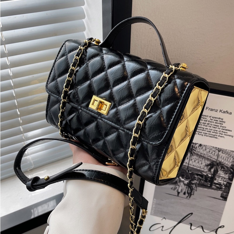 Túi đeo vai IELGY hình vuông cỡ nhỏ phối dây xích thời trang phong cách retro cho nữ