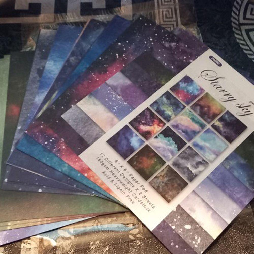 Set 24 Tờ Giấy 6 &quot;X6&quot; Họa Tiết Bầu Trời Đầy Sao Nhiều Màu Sắc Dùng Trang Trí Sổ Tay DIY