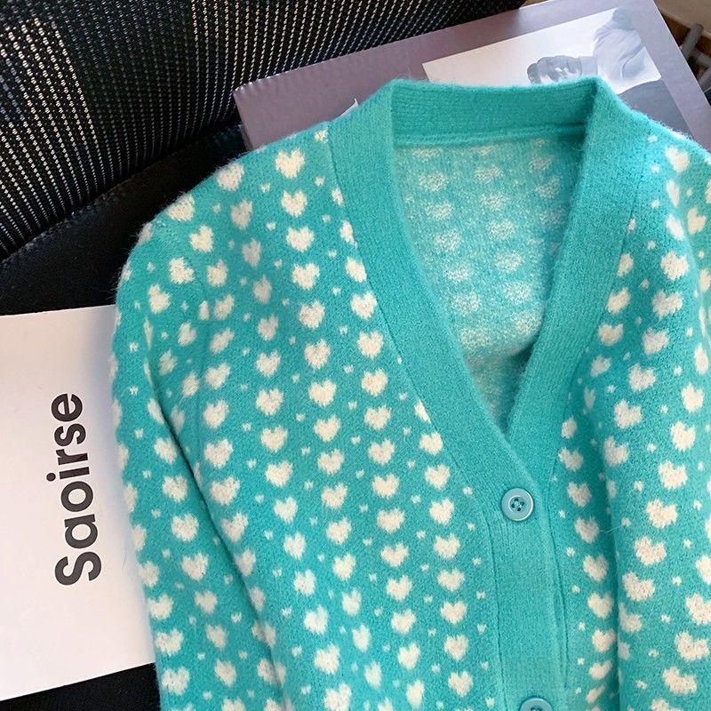 Áo Khoác Cardigan Cổ Chữ V Màu Xanh Lá Cây Thời Trang Mùa Thu Phong Cách Phương Tây