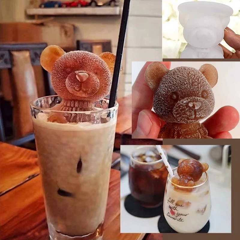 Khuôn Silicone Làm Nước Đá/Sô Cô La/Đá Viên Hình Gấu Teddy 3D DIY
