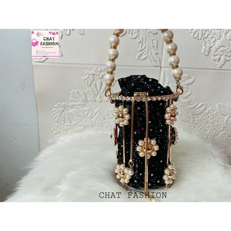 Túi dạ tiệc Clutch hình trụ có lót kèm dây rút