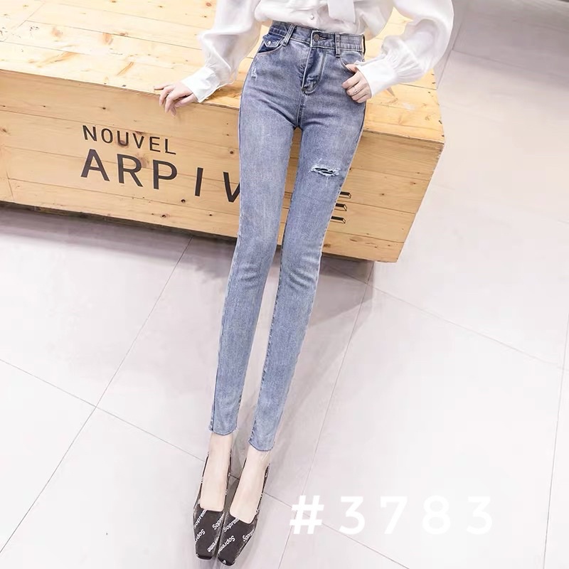 Quần jean bigsize nữ rách 1 bên cạp cao ôm