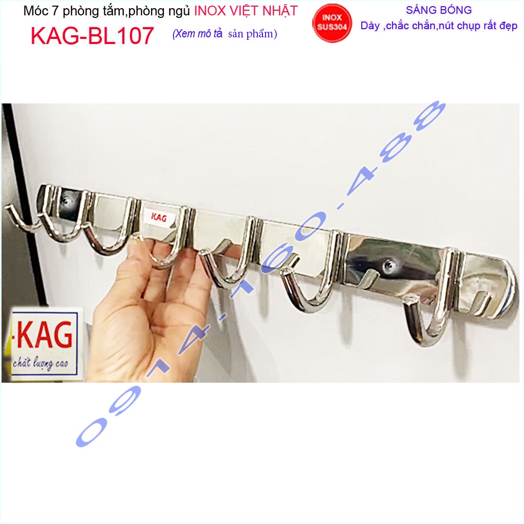 Móc khăn nhà tắm Inox 304 Nhật Bản KAG-BL107, móc 7 SUS304 đúc tròn cao cấp thiết kế hiện đại siêu bền