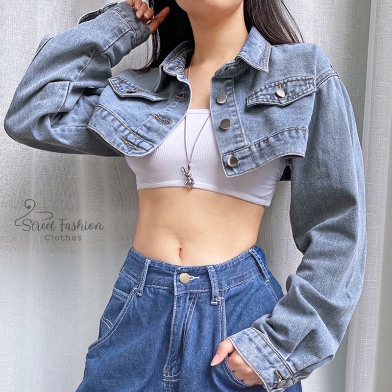 Áo khoác bò denim croptop sexy, cá tính