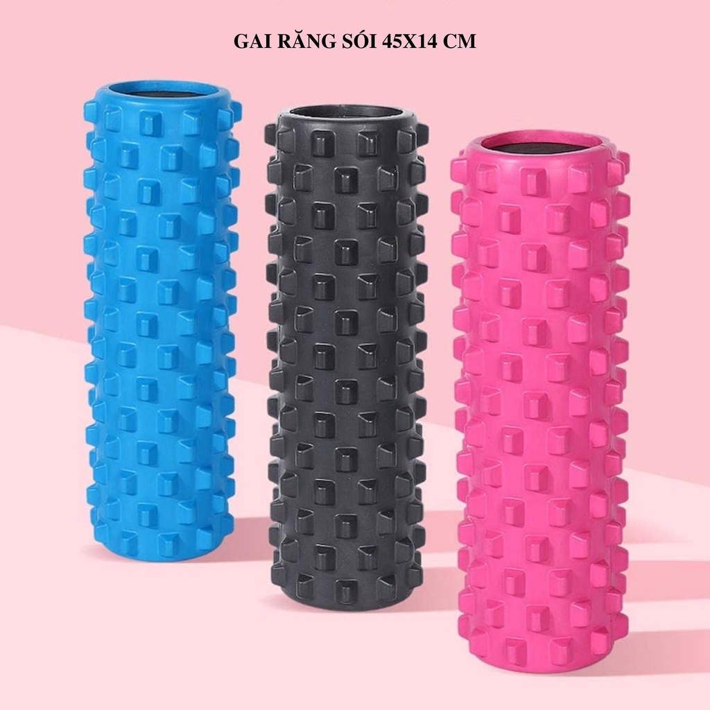 Con Lăn Massage Yoga Chân, Tay, Lưng Foam Roller 45 cm x13 cm Gai Nhọn, Ống Lăn Giãn Cơ YO16