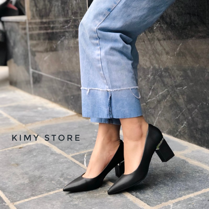 Giày cao gót nữ VNXK gót trụ 7p, giày công sở mũi nhọn gót cao 7cm - Kimy Store