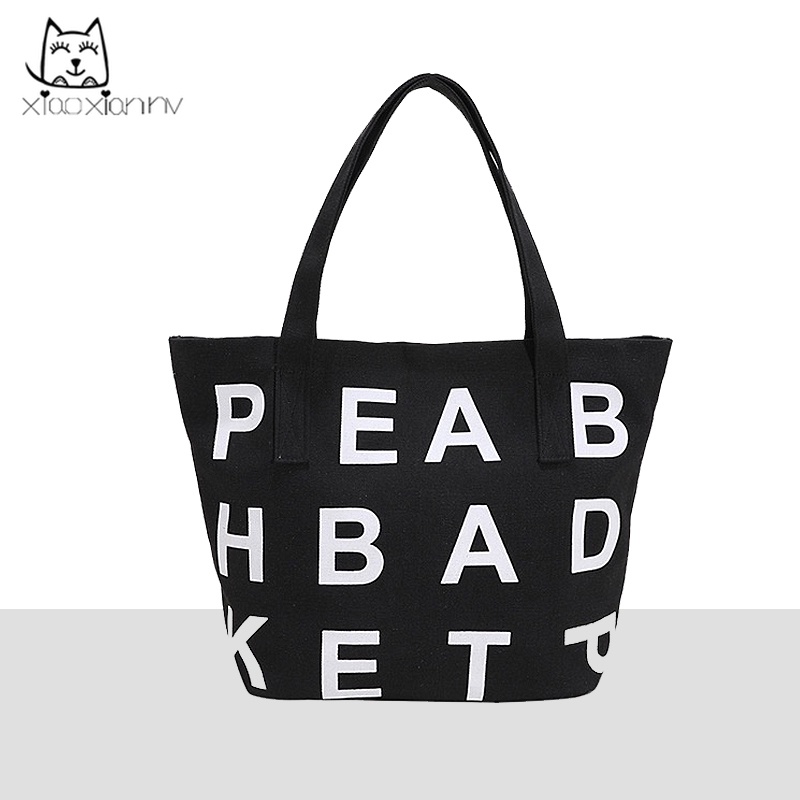 Túi Vải canvas Có In Chữ Phong Cách Hàn Quốc Thời Trang Cho Nữ