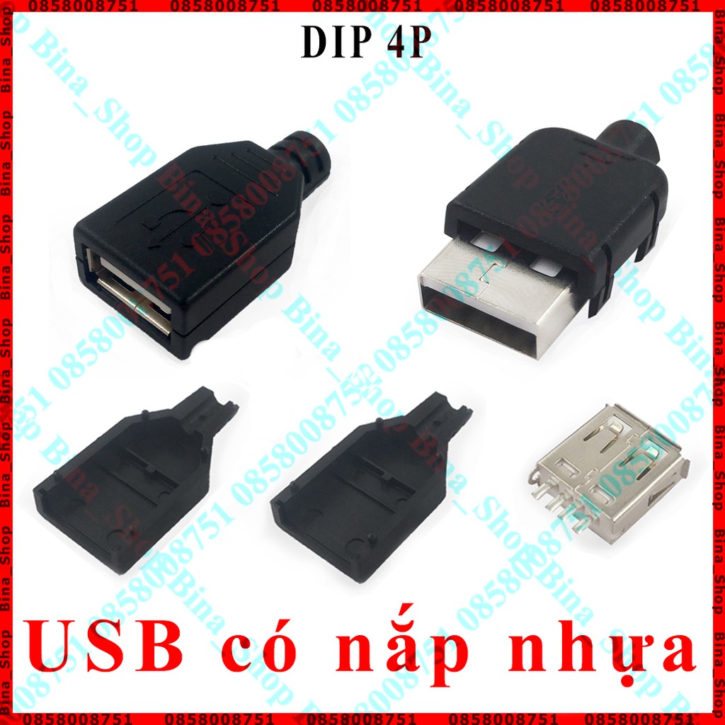 Đầu USB 2.0 4pin có nắp nhựa USB DIY đực cái tự chọn | BigBuy360 - bigbuy360.vn