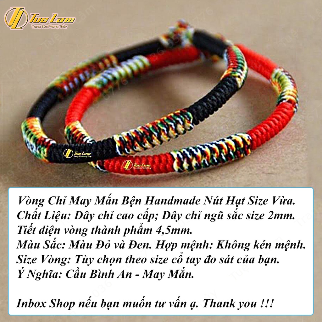 [Handmade] Vòng Chỉ Ngũ Sắc Tây Tạng Nút Thắt Size To - DIY Tuệ Lâm