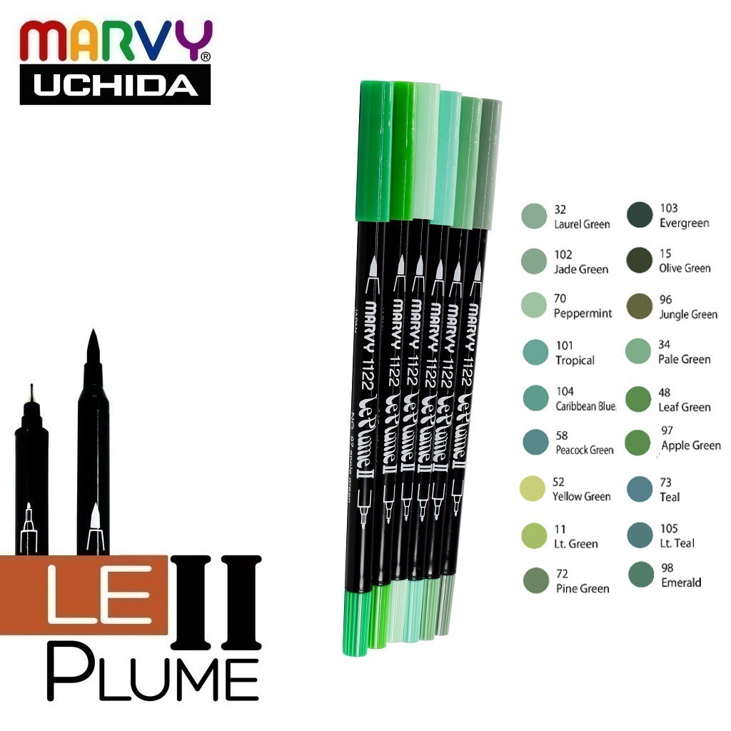 Bút brush hai đầu MARVY UCHIDA LE PLUME II tông xanh lá