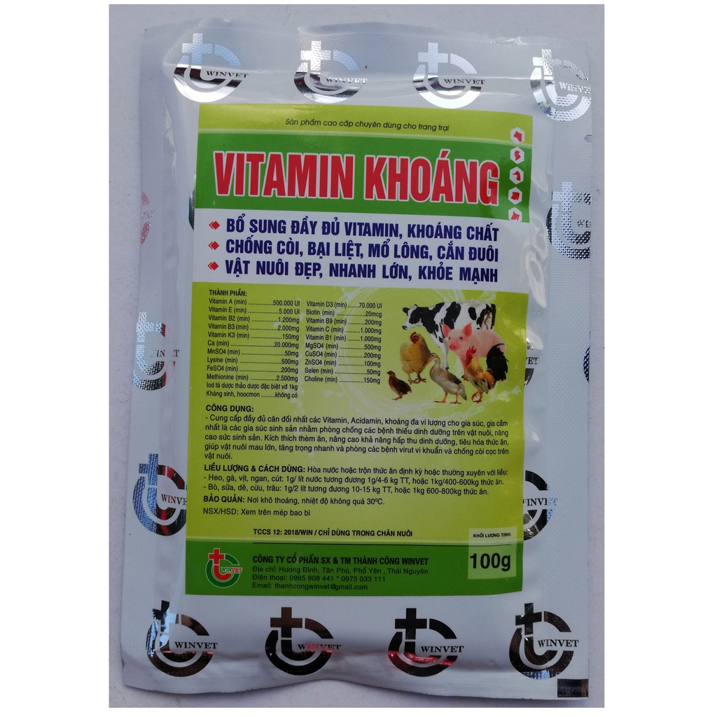1 gói VITAMIN KHOÁNG 100g Bổ sung đầy đủ vitamin, khoáng chất cho vật nuôi
