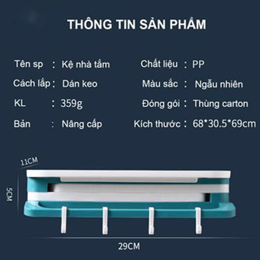 Kệ nhà tắm kệ đựng đồ phòng tắm dán tường thông minh đa năng, có thanh chỉnh treo khăn