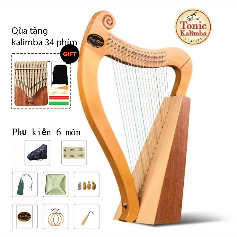 Đàn hạc 19 dây Tonic -Tặng kalimba 34 phím- phụ kiện 6 món túi đeo-Gỗ Tần bì T01 hàng chính hãng