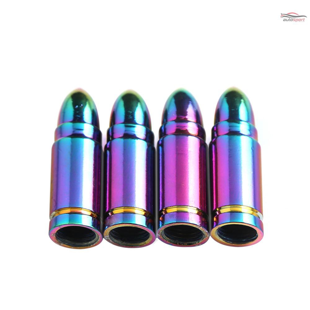 Bullet Type Aluminum Alloy Valve Caps US Standard Dazzling Color Tyre Valve Dust Caps for Car, Motorbike, Bike and Bicycle, 4 Pack