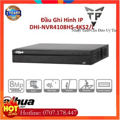 Đầu ghi hình camera IP 8 kênh DAHUA DHI-NVR4108HS-4KS2/L  bảo hành 24th -Cam Kết Hàng Chính Hãng
