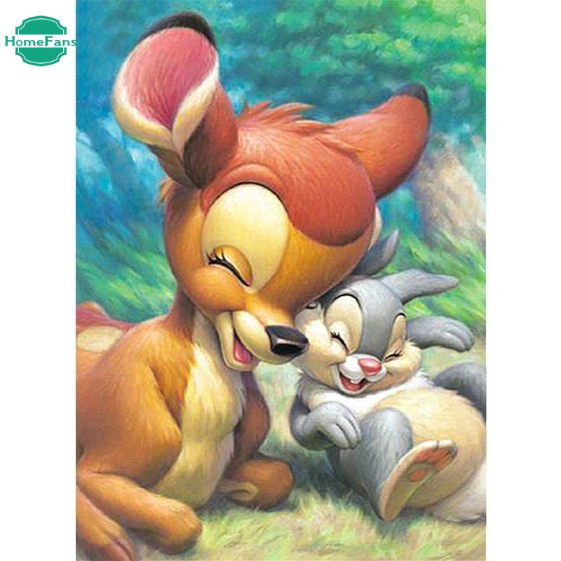 Bộ tranh đính đá 5D họa tiết chú thỏ dễ thương độc đáo DIY dùng trang trí nhà cửa