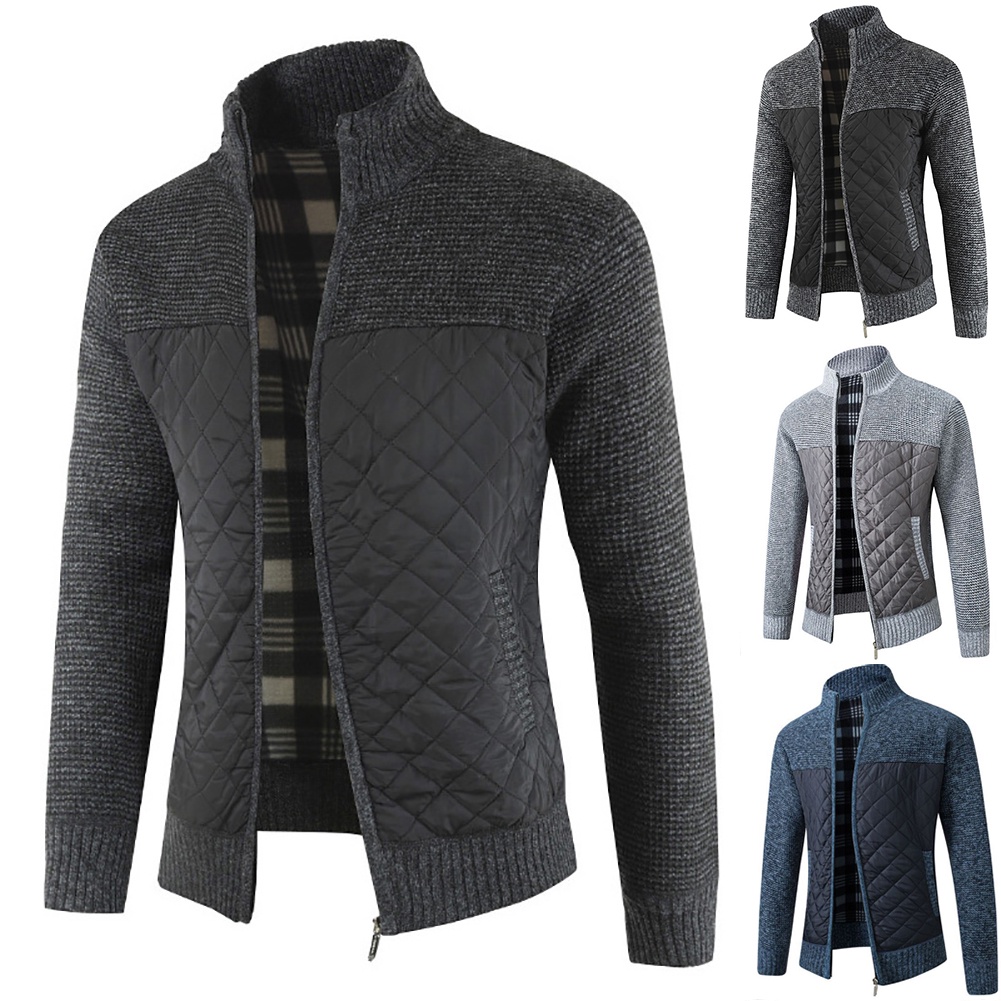 Áo khoác cardigan dệt kim phối túi khoá kéo thời trang cho nam