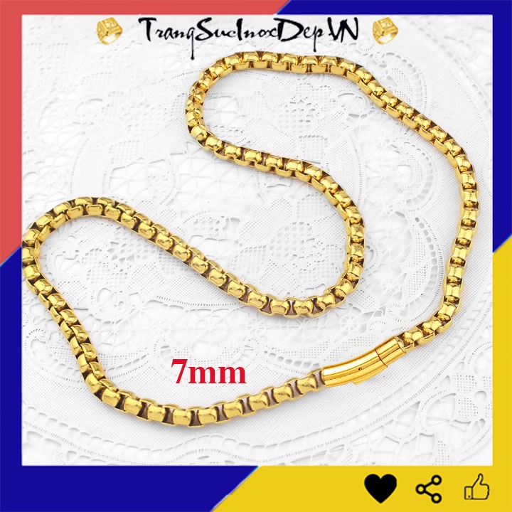 Dây chuyền nam inox 7ly khóa Vip mạ vàng siêu đẹp, bền màu, thể hiện đẳng cấp phái mạnh
