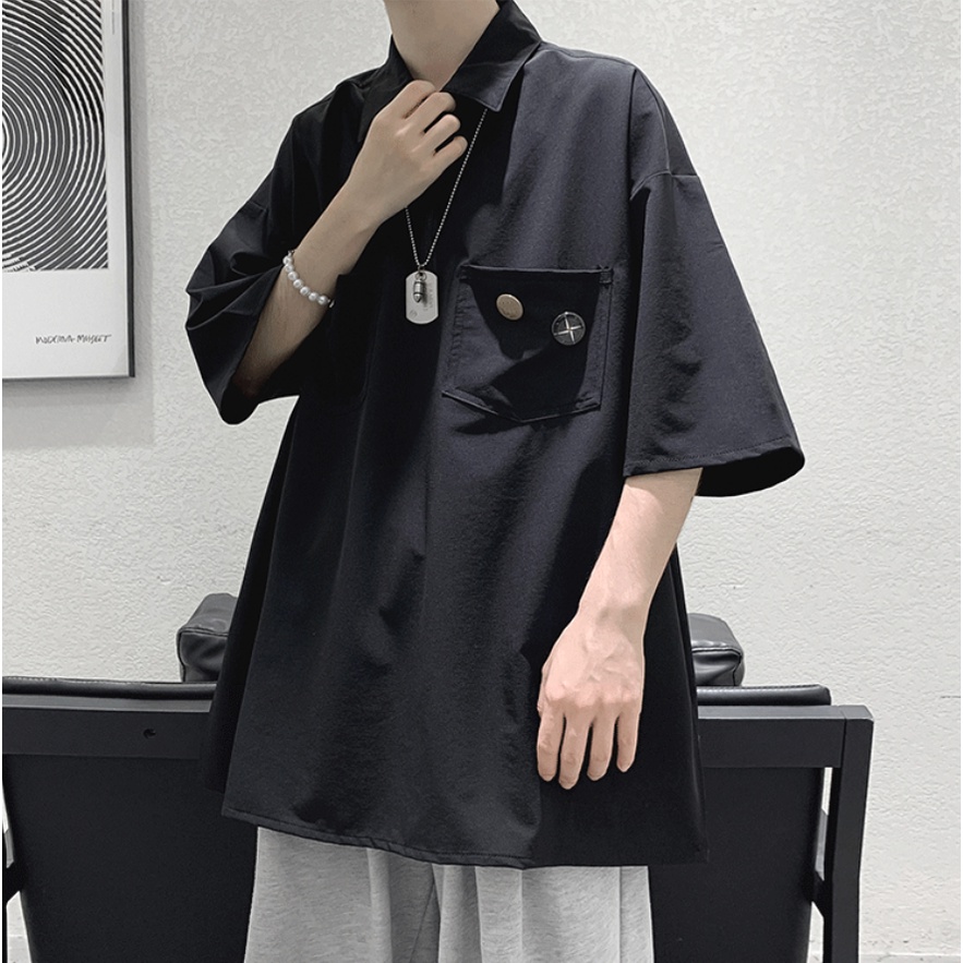 Áo Thun Polo Có Dây Kéo áo polo nam Dáng Rộng Thiết Kế áo thun có cổ Đơn Giản Thời Trang áo phông nam có cổ Hàn Quốc áo phông polo nam