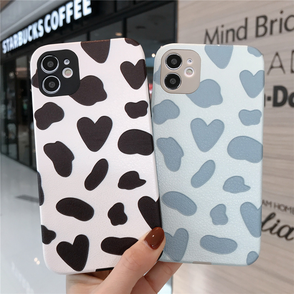 Sqaure Ốp lưng iPhone 12 Pro Max Case Skin Texture Cow Pattern X XR Xs Max Soft Cover