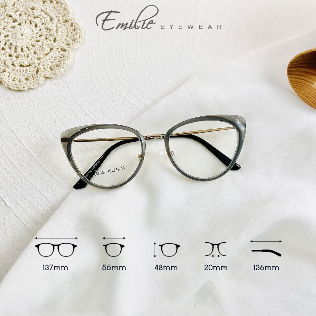 Gọng kính mắt mèo kim loại kết hợp nhựa cao cấp Kính mắt Emilie phụ kiện thời trang 87007