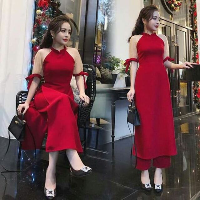 Sét áo dài cách tân đính hạt cho người béo