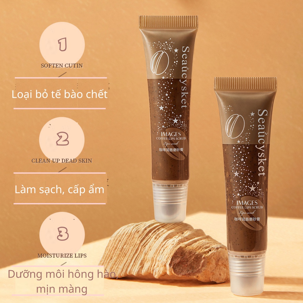 Tẩy tế bào chết cho da môi CHIẾT XUẤT BỘT CÀ PHÊ giúp môi hồng hào, mịn màng nội địa Trung