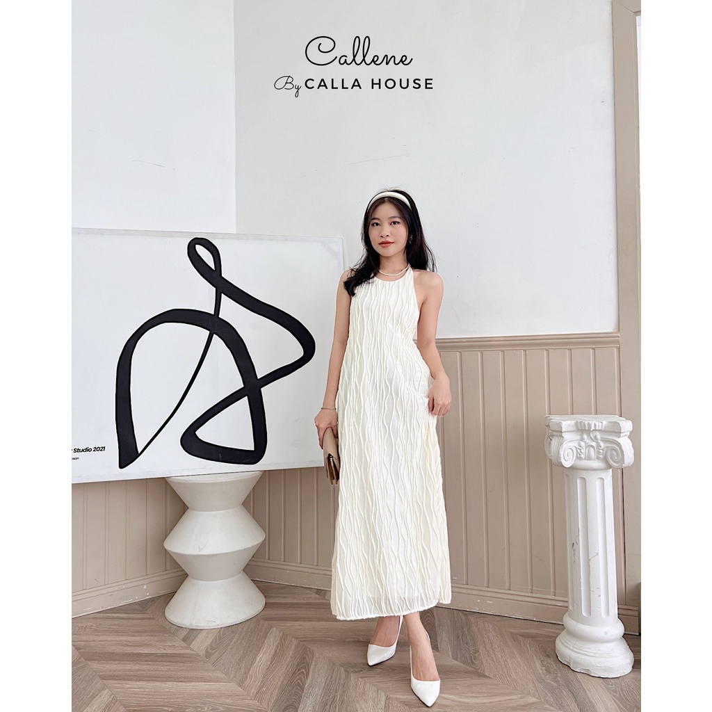 Đầm maxi cổ yếm hở lưng vải gợn sóng Callene (L1604)
