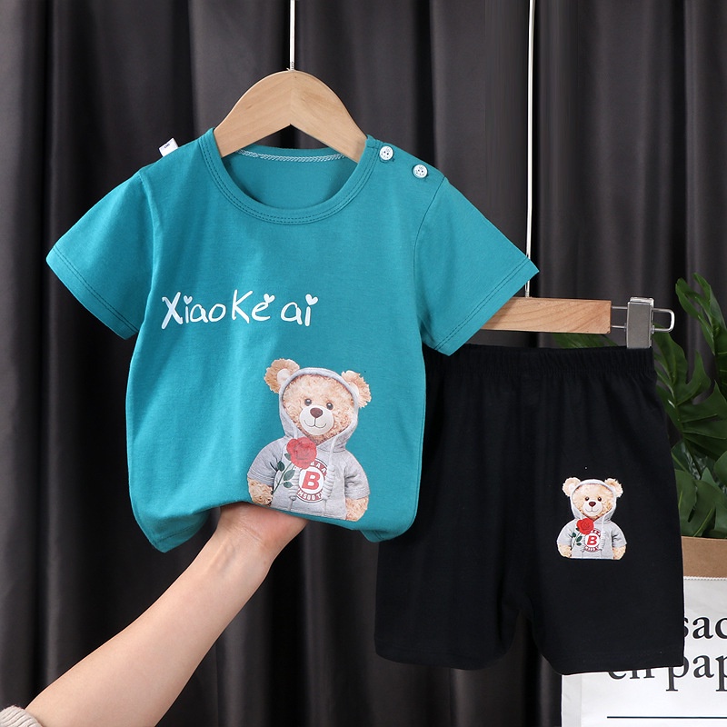 Bộ Áo Thun Tay Ngắn 100% Cotton Kèm Quần Short Thời Trang Mùa Hè Dành Cho Bé