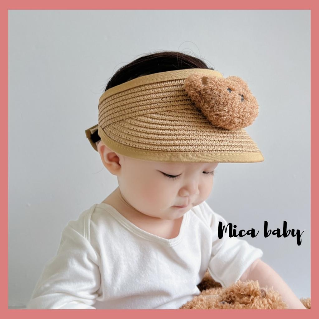 Mũ nón cói nửa đầu đính gấu bông xù đáng yêu cho bé từ 6 tháng-7 tuổi Mica baby MH109