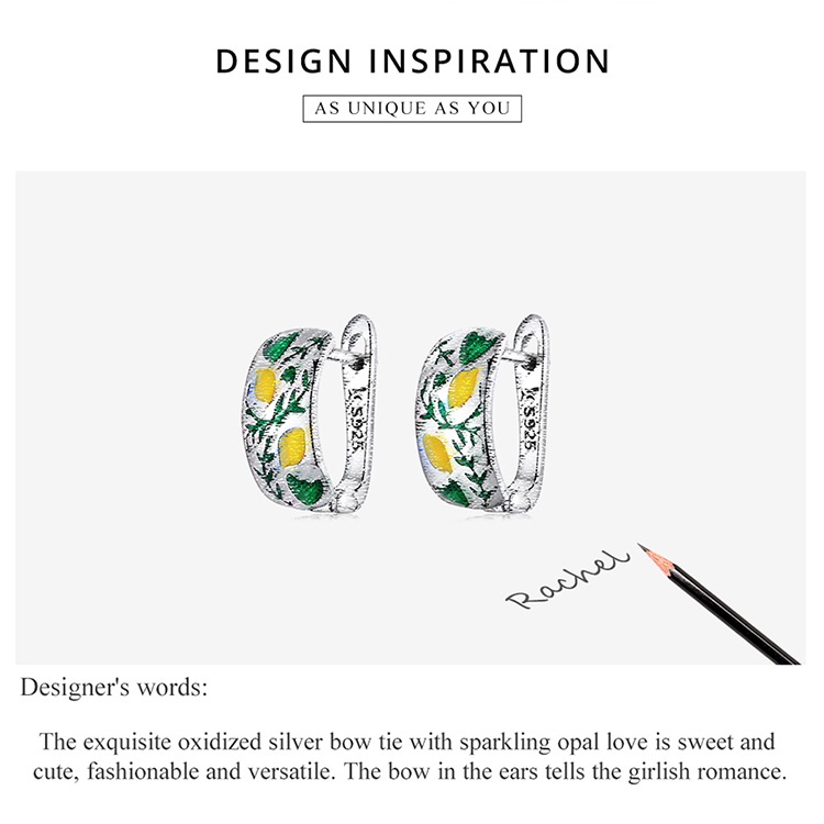 Đôi bông tai Bamoer SCE1376 bằng bạc 925 họa tiết lá/quả chanh thời trang cho nữ