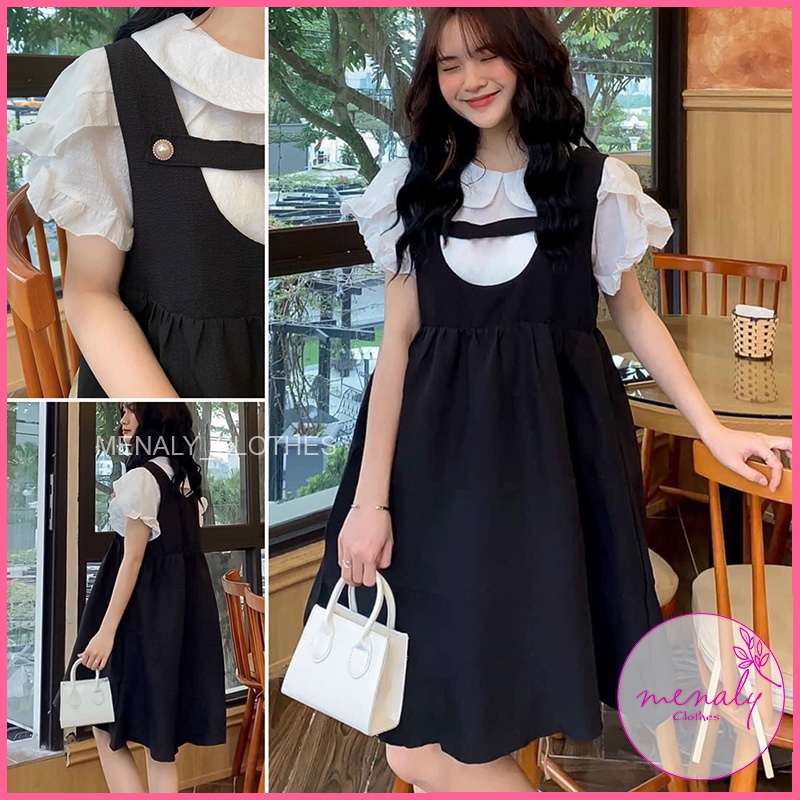 Váy babydoll dáng ngắn xòe tay bồng VH050,mẫu set váy tiểu thư điệu đà có thể mặc tách rời