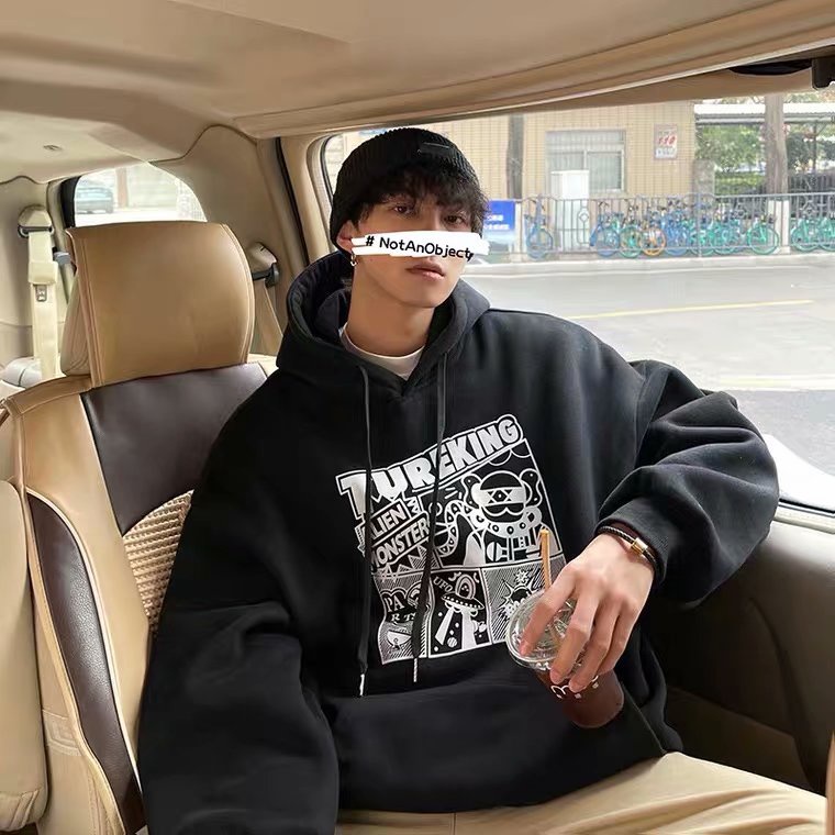 Áo hoodie dáng rộng in họa tiết graffiti kiểu Nhật Hàn năng động dễ phối đồ dành cho nam size M-5XL