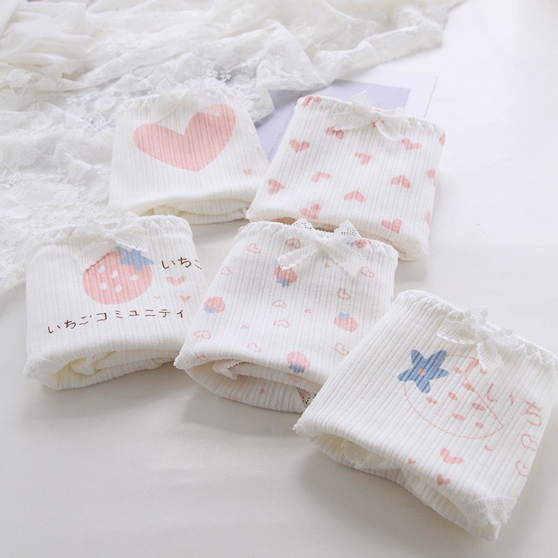 Strawberry Printed Cotton Women Underwear Elastic Breathable Panties Girls | BigBuy360 - bigbuy360.vn