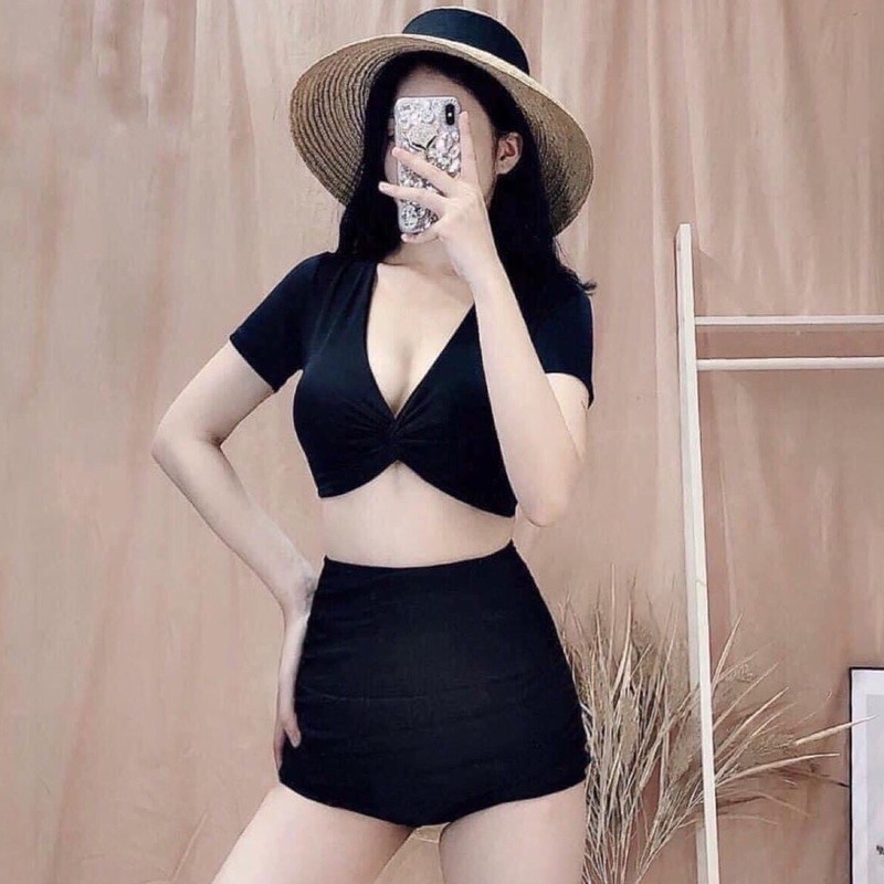 Bộ đồ bơi nữ, Set bơi áo croptop xoắn + quần nhún, Đồ bơi, đồ đi biển