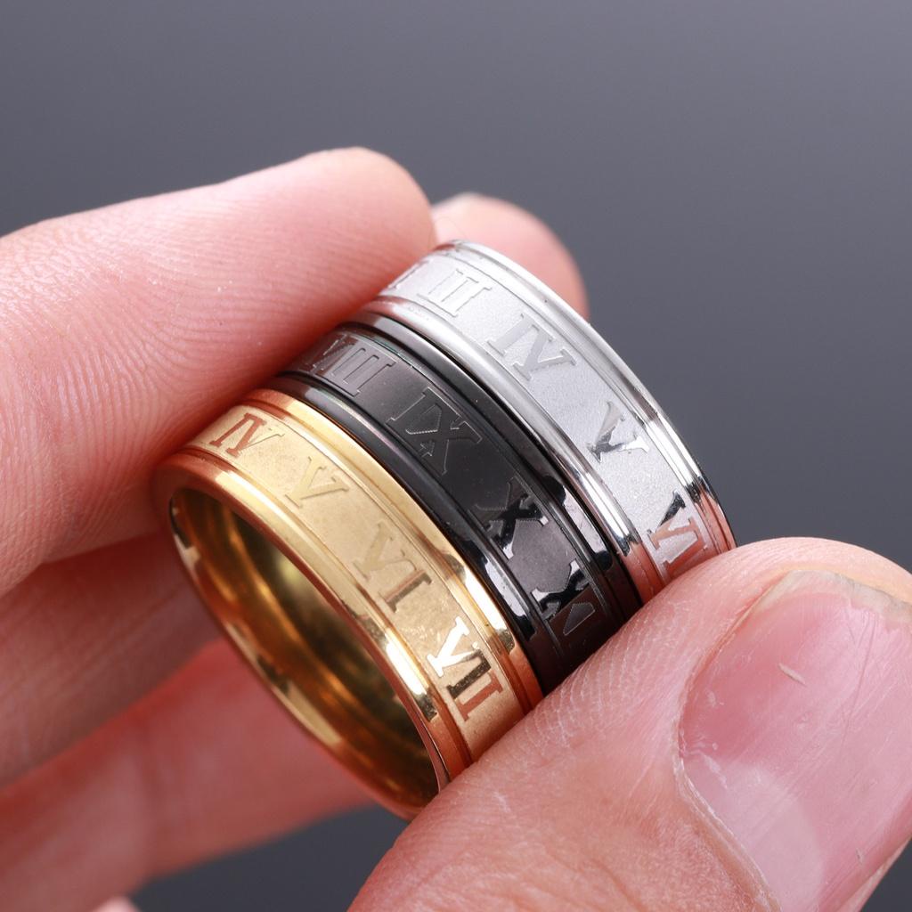 Nhẫn Nam Nữ Màu Bạc Tròn La Mã Thời Trang Unisex Chất Liệu Titan Đẹp Đơn Giản Không Gỉ - Nhẫn La Mã - Maxshopdoc