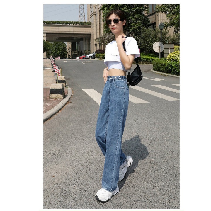 Quần Jean Ống Rộng Đai Thắt Eo Cá Tính Form Ulzzang Unisex phong cách Hàn Quốc mặc lên cực tôn dáng RÔ STORE QD20 | BigBuy360 - bigbuy360.vn