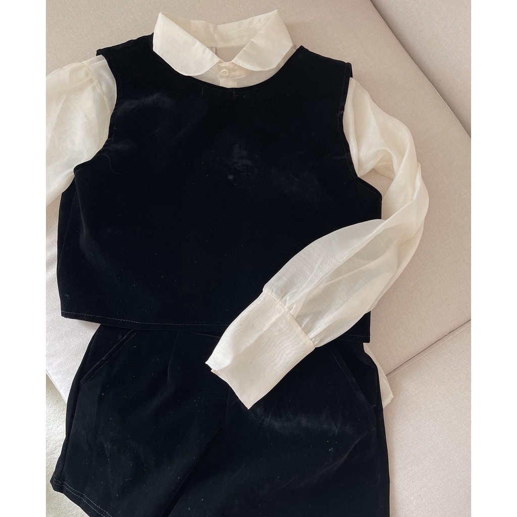 (ảnh thật) Set somi cổ bèo gile short nhung xòe 492 | BigBuy360 - bigbuy360.vn