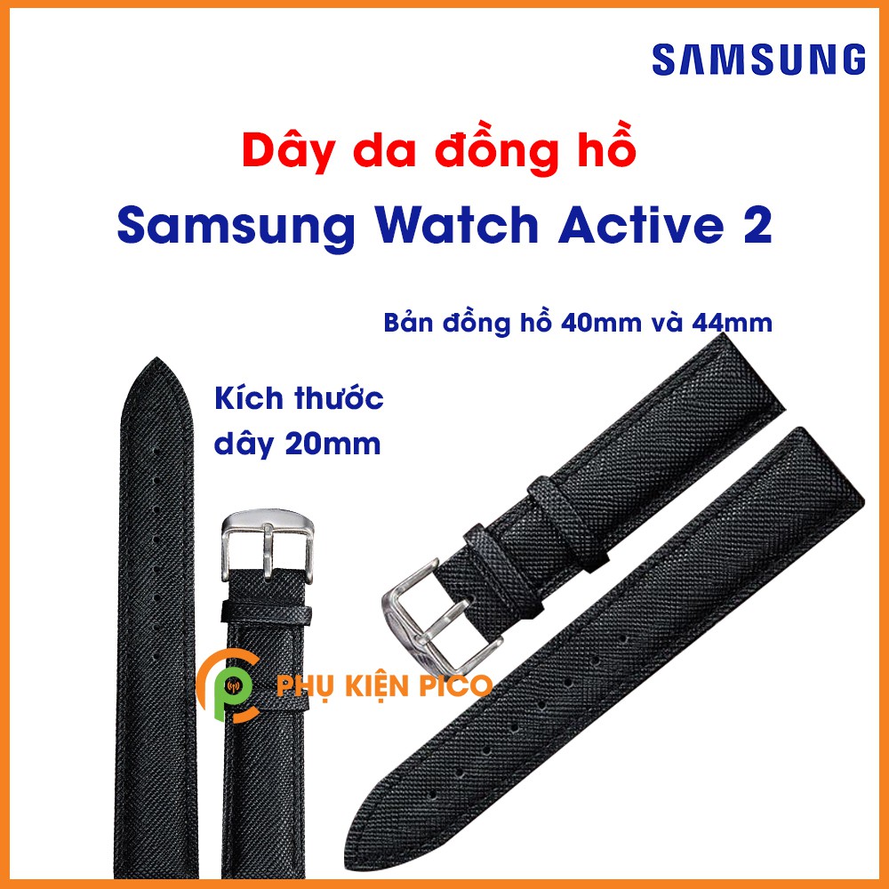 Dây da đồng hồ Samsung Watch Active 2 bản 40/44mm vân kỳ đà dây 20mm màu đen, màu nâu đậm