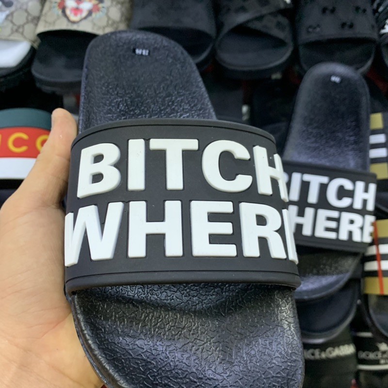 [Video+ Ảnh Thật] Dép Nam Đế Cao Nổi Chữ Bitch Where Trắng