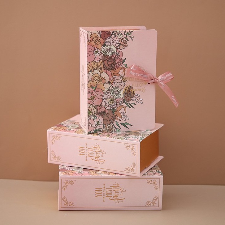 Hộp đựng quà, hộp đựng trang sức, cài áo  tự gấp họa tiết ROSE