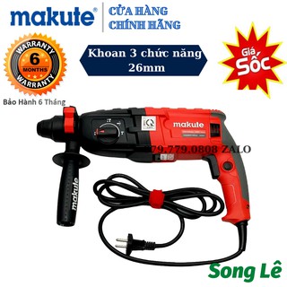 [SONG LÊ] Máy Khoan đục bê tông 3 Chức Năng 26mm - Makute - HD001 RED 800W - Tặng Bộ mũi