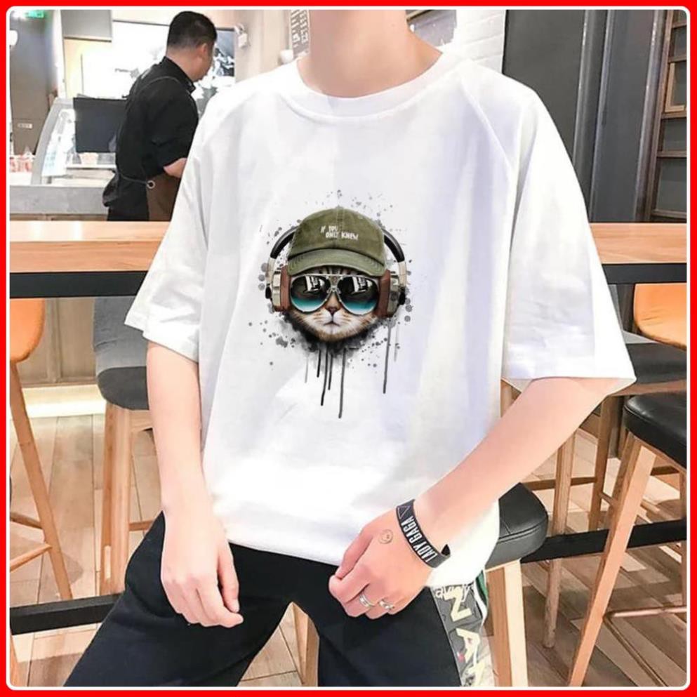 Áo Thun Tay Lỡ In Nhiệt Mèo Nghe Nhạc form Unisex nam nữ phong cách Ulzzang - 52