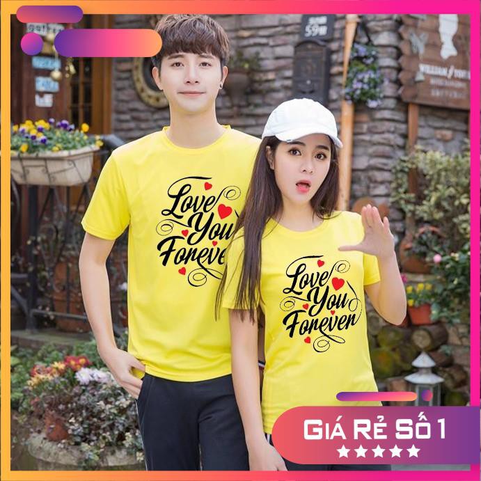 (SALE 30%) Áo thun cặp đôi màu vàng Couple Love You Forever - F2200