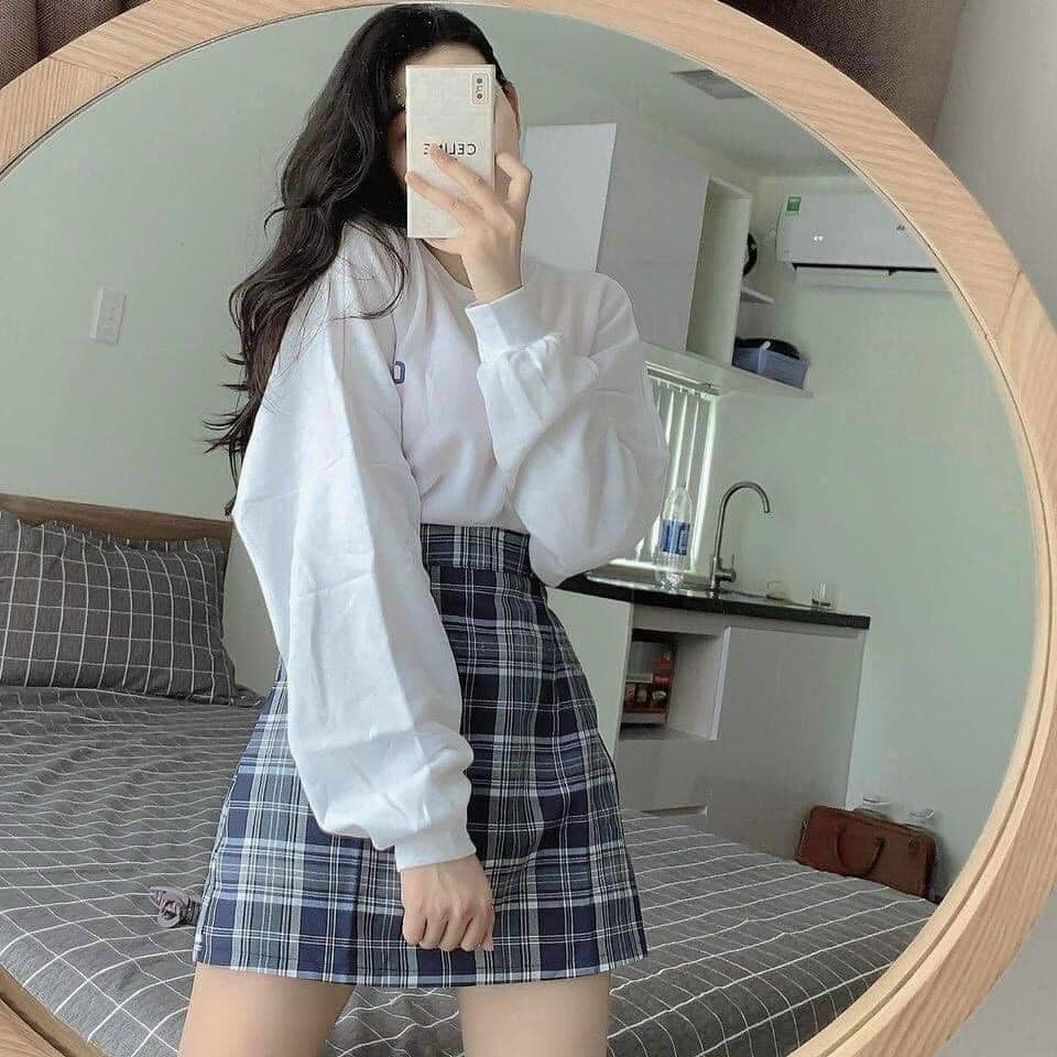 [ Mã FAMAYWA2 giảm 10K đơn 50K] Set Váy Caro và Áo Tay Dài Ulzzang Nữ Hot Trend Mùa Hè