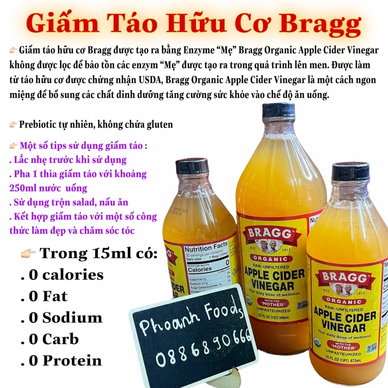 Giấm Táo Hữu Cơ Bragg  - hỗ trợ ăn kiêng