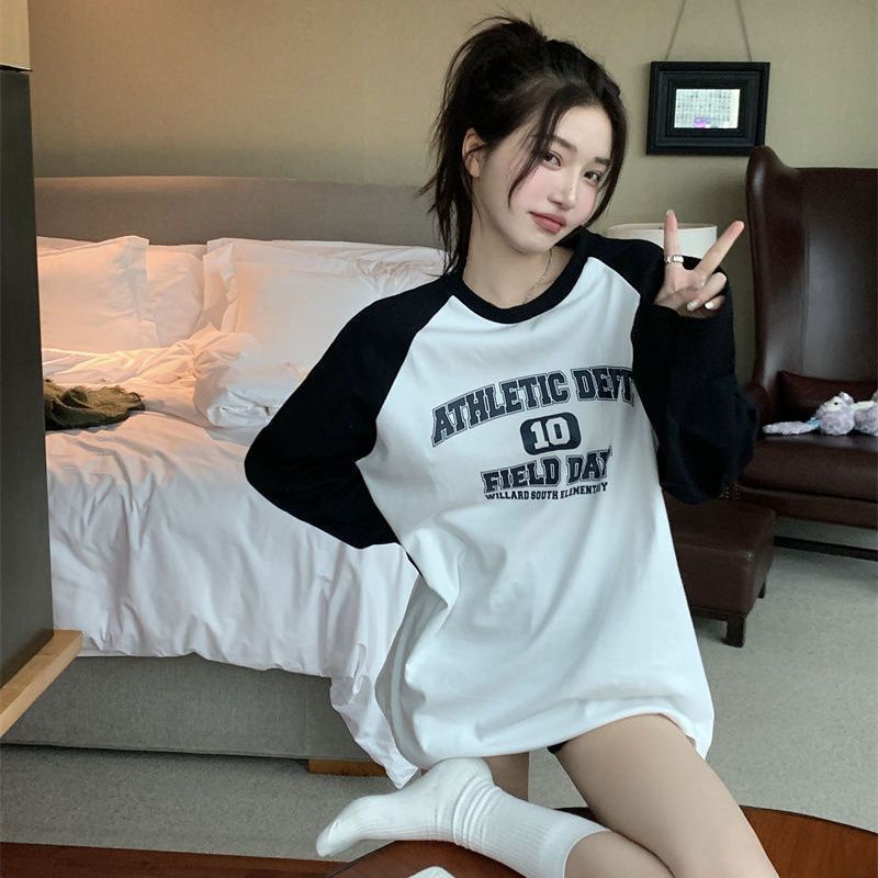 COZOK Áo Thun Tay Dài Form Rộng Màu Khối Thời Trang Đa Năng